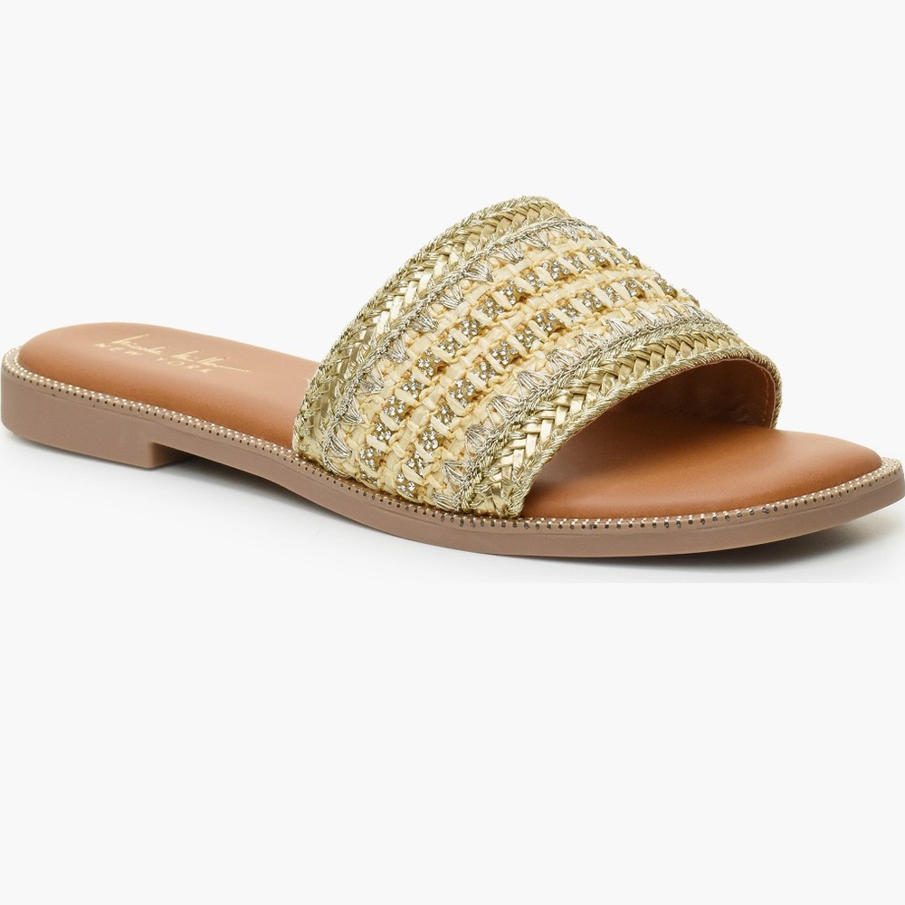 Nicole Miller Women's Rhinestone Woven Slide Sandals sz. 8 1/2